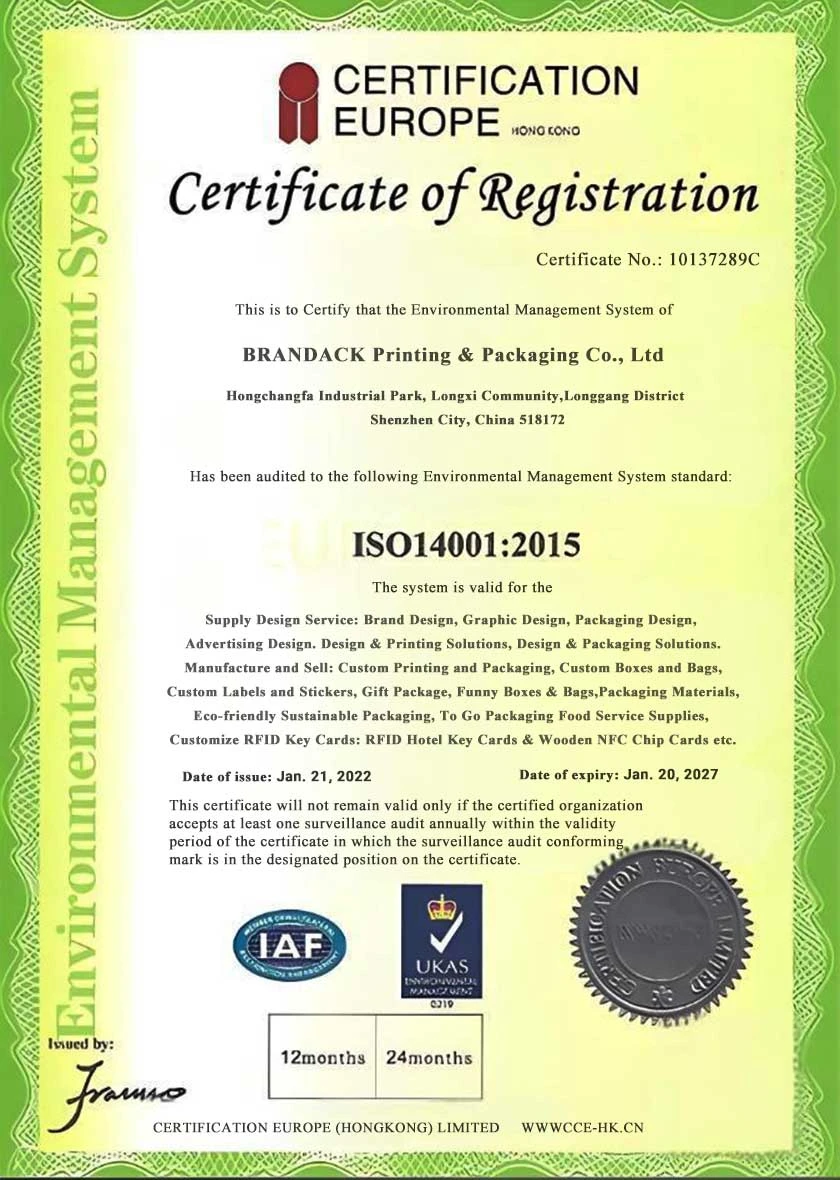Certificat d'enregistrement du syst&egrave;me de gestion environnementale ISO&nbsp;14001&nbsp;:&nbsp;2015